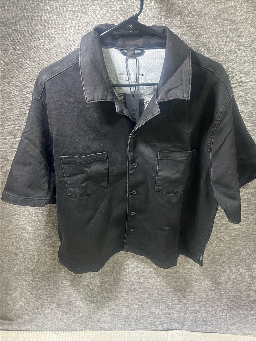 ANANKE Black Short-Sleeve Shirt Jacket with Chest Pockets